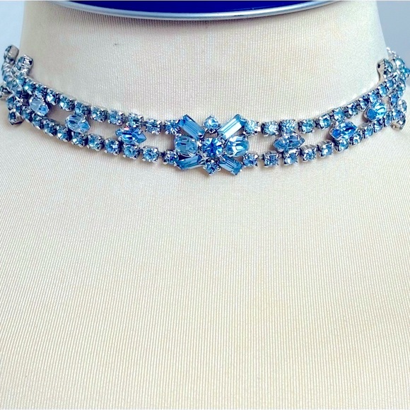 Vintage Light Blue Rhinestone Choker Necklace 1950’s - Picture 14 of 14